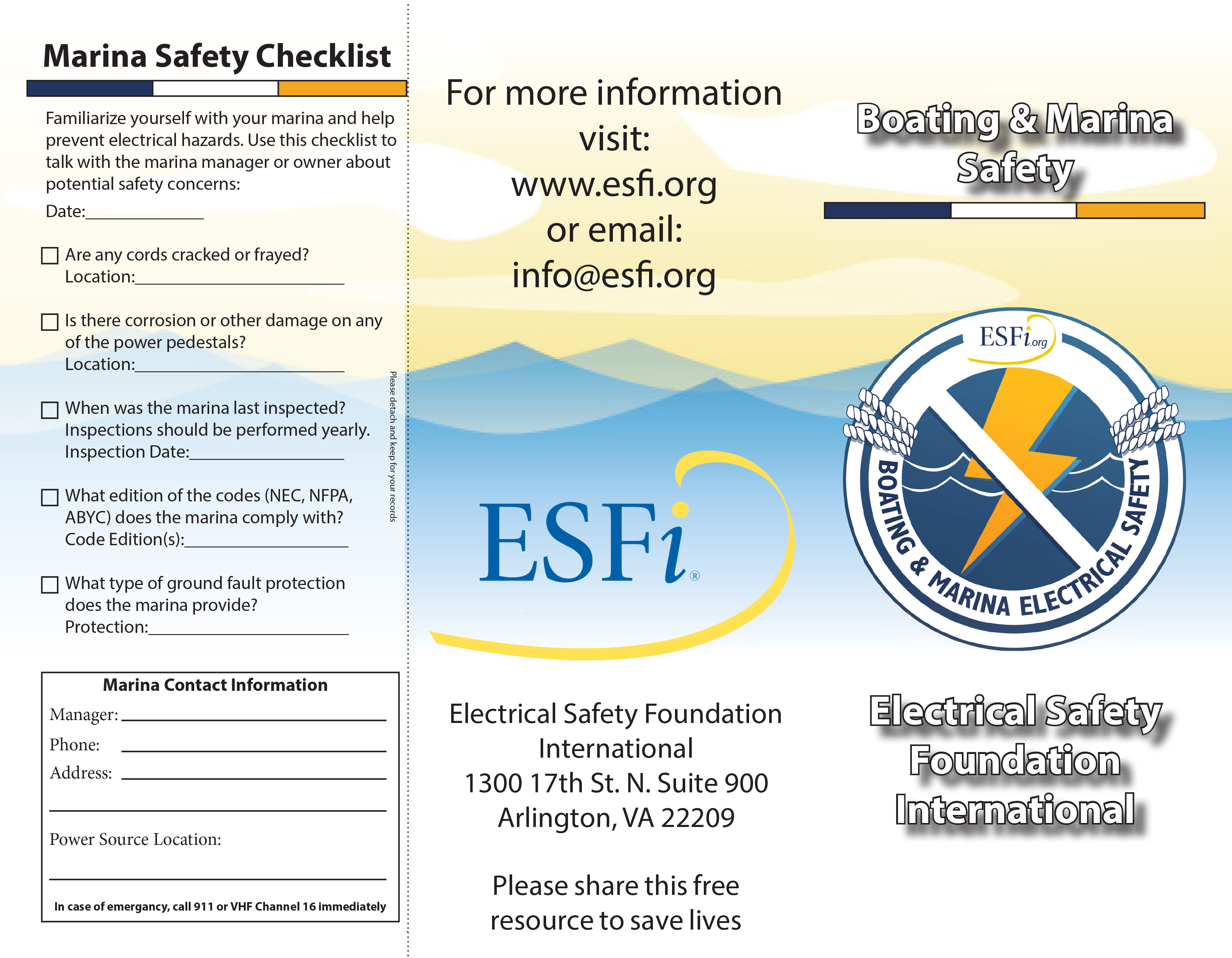 Boating and Marina Safety Brochure - Electrical Safety Foundation